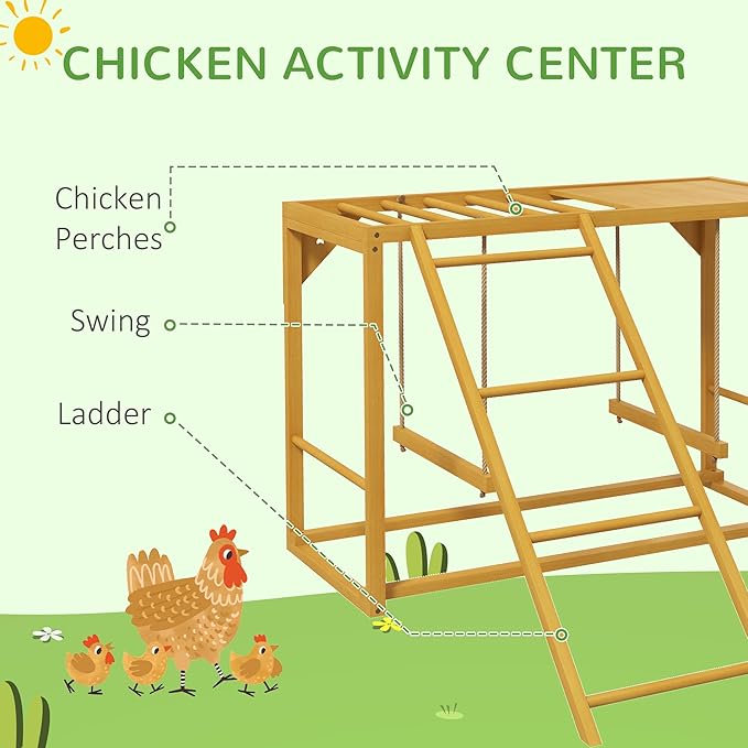 NicBex 27.5" Chicken Activity Play with Multiple Chicken Perches & Hen Ladder,Wooden Chicken Coop Accessory with Swing Set for 3-4 Birds,Parrot Finches Parakeets Budgie Parrotlet Conures,Natural