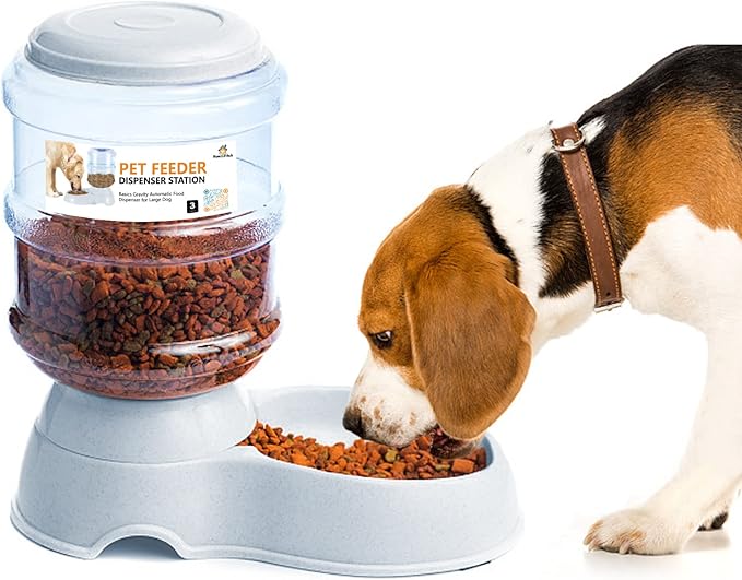 Automatic Dog Feeders, Dog Feeder Dispenser for Large Dogs, Basic Gravity Automatic Dog Cat Feeder, Dry Food Storage Container Bowl 12 Pound Capacity, Travel Supply Feeder for Large Dog