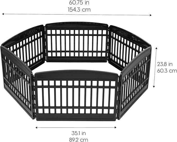 IRIS USA Dog Playpen, 6-Panel 24" Pet Playpen, Puppy Playpen, Indoor/Outdoor Dog Pen, 60 x 60 x 24, Foldable, Customizable, Black