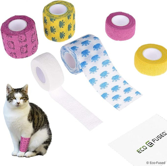 Eco-Fused Self Adhering Bandage - Injury Wrap Tape for Cats - Pack of 6 - Supports Muscles and Joints - Does not Stick to Hair - Elastic, Water Repellent, Breathable - Relieves Stress