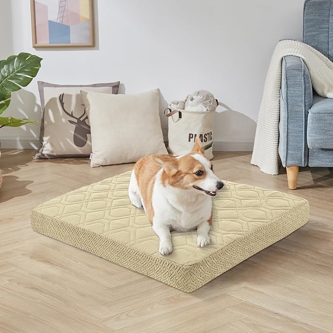 Dog Bed Covers Only - Waterproof Dog Bed Covers Quilted, Replacement Washable Pet Puppy Bed Cover for Dog Cat, Cushion Cover 36Lx27Wx6H Inches Beige