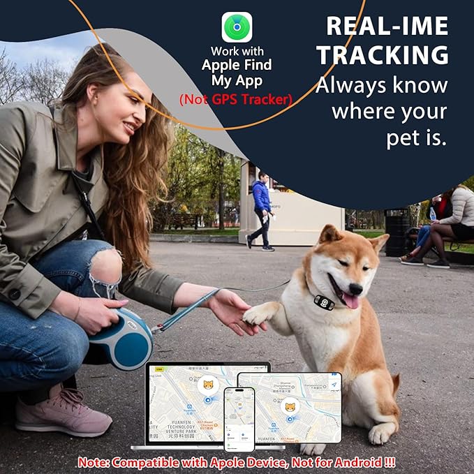 Pet Tracker for Dog, Dog Tracker Smart Pet Location Tracker with Collar Holder, Personalized Smart Item Finder, MFi Certificated Dog Tracking Device, No Monthly Fee, Works with Find My (iOS Only)