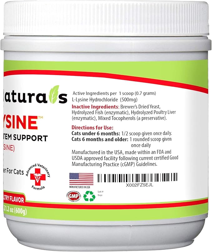 Trulysine L-Lysine for Cats Immune Support Oral Powder 21.2oz/600g - Cats & Kittens of All Age, Sneezing, Runny Nose Squinting, Watery Eyes-Fish & Poultry Flavor (U.S.A)(600 Grams (500mg / Scoop))