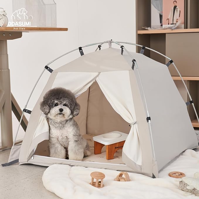 DDASUMMI Portable Pet Teepee Waterproof & Durable PE Floor Mat Dog & Cat House for Indoor/Outdoor, Camping Dog Tent Stable and Comfortable for Pets (Grey, XL)