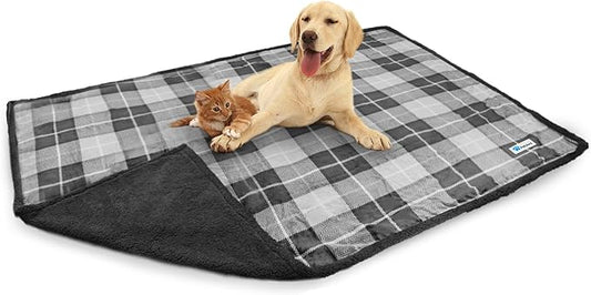 PetAmi WATERPROOF Dog Blanket For Medium Large Dog, Pet Puppy Blanket Couch Cover Protection, Sherpa Fleece Cat Blanket Sofa Bed Furniture Protector Reversible Soft Plush Washable 60x40 Plaid Charcoal