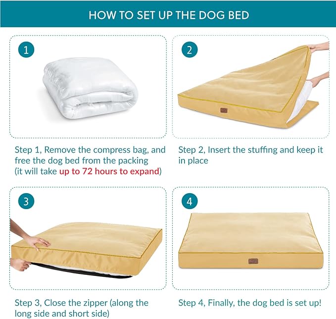 Bedsure Waterproof Dog Beds for Meidum Dogs - 4 inch Thick Up to 50lbs Medium Dog Bed with Removable Washable Cover, Pet Bed Mat Pillows, Spicy Mustard