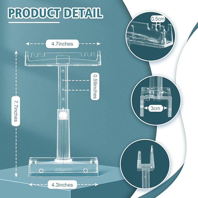 Aquarium Light Holder Adjustable, Clear Acrylic Fish Tank LED Light Riser Stand Aquarium Lamp Brackets Kit 2pcs Transparent Support for Width 2.34-4.7 Inches Light with Extendable Bracket