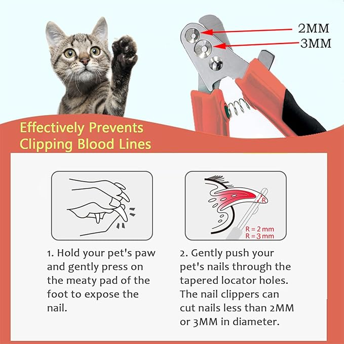 Cat Claw Clippers Two Round Cut Holes with Different Sizes (2mm & 3mm) - Cat Nail Trimmers Suitable for Cats and Other Small Animals with Different Stages of Growth(Orange)