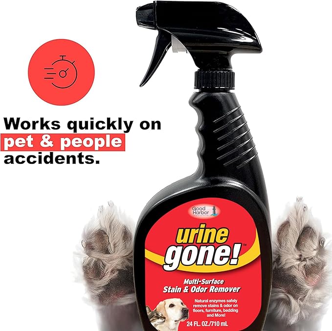 Urine Gone Stain & Odor Eliminator: Professional Strength Fast Acting, Enzyme Based Home Cleaning Solution for Carpet, Stain Remover for Cat Urine & Dog Pee