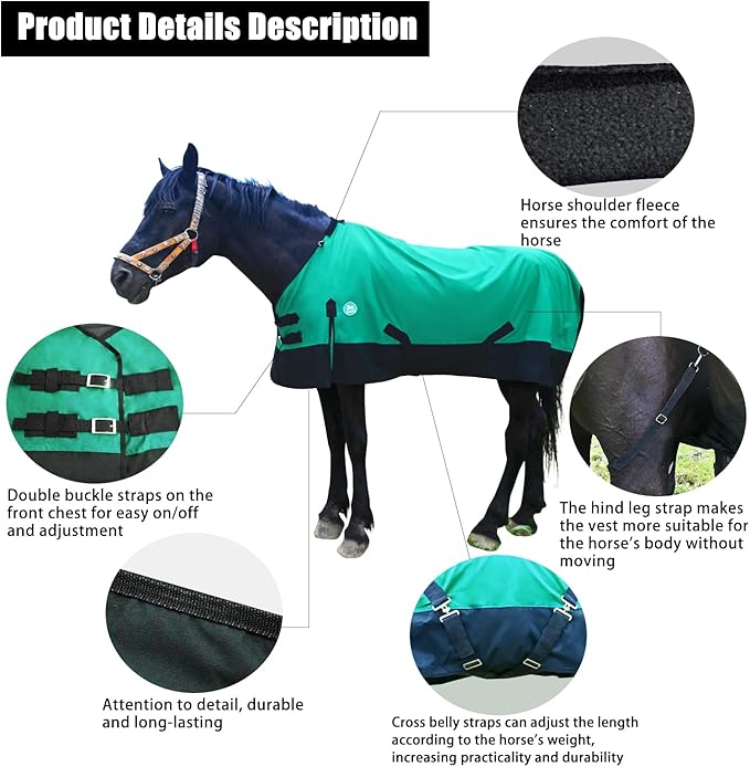 Waterproof and Breathable Horse Sheet|Horse Blankets for Real Horses|Adjustable with Tail Rainy Day Choices for Horses(76", Green)