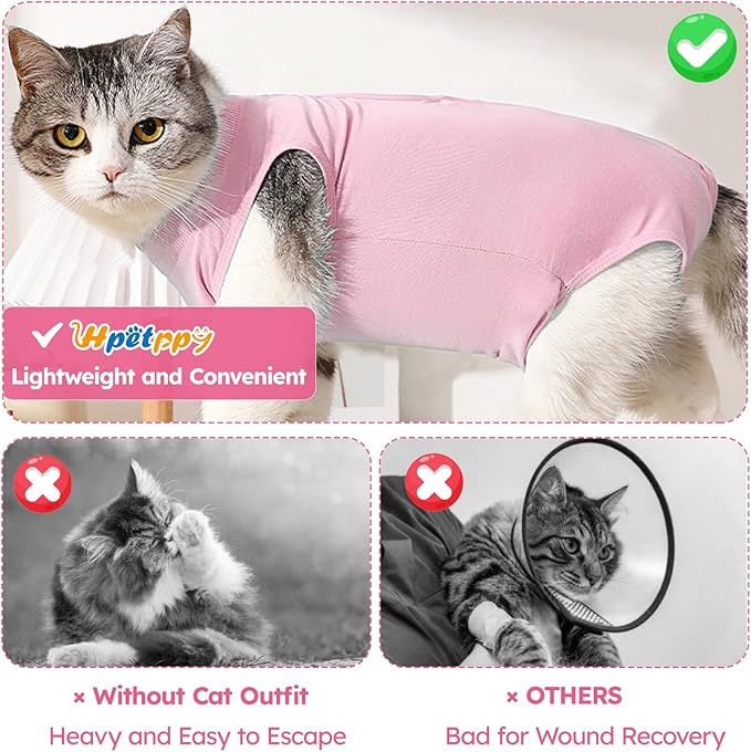 Cat Recovery Suit for Spay Abdominal Wounds, Kitten Onesie Bodysuit for Cats After Surgery, Cat Surgery Recovery Suit Female Cone of Shame Alternative for Cats Anti Licking (Pink,M)