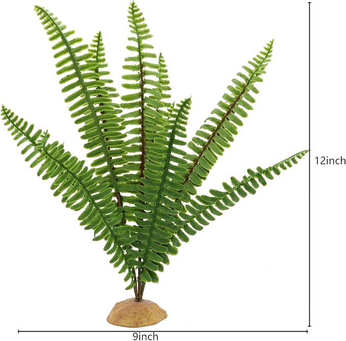 Fake Fern Plants, Reptile Plastic Terrarium Decor, Reptiles Amphibians Tank Accessories for Crested Gecko Leopard Lizard Chameleon (Fern-M)