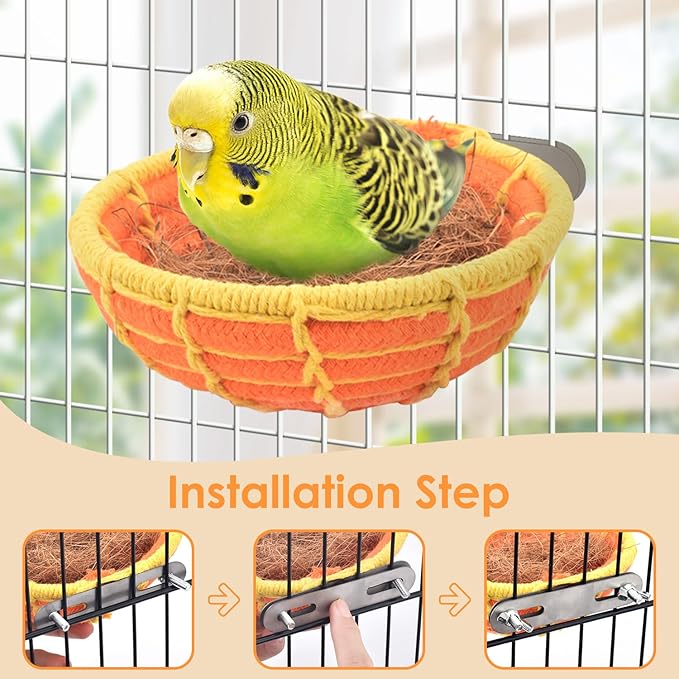 KATUMO Bird Nest, Parrot Breeding Nest Bed with Natural Coconut Fiber Bedding for Budgie, Parakeet, Cockatiel, Conure, Lovebird, Canary, Finch, Small Birds