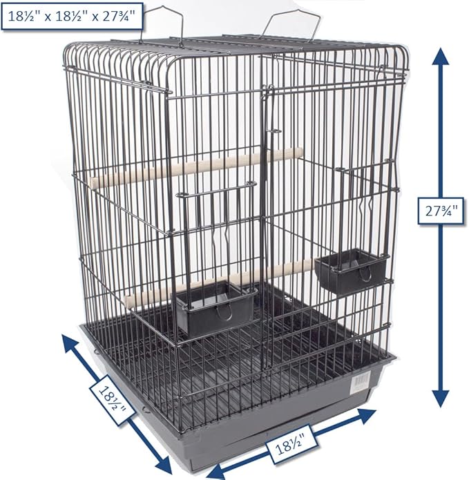 PENN-PLAX Conure & Small Parrot Starter Kit with Birdcage and Accessories – Perfect for Cockatiels, Conures, and Small Parrots – Square Dome – Black