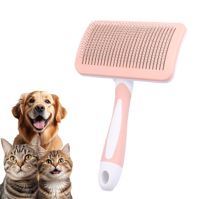 Pet Self Cleaning Slicker Brush Pet Brush Dog Brush & Cat Brush for Shedding Hair Pet Hair Removal Tool Safe Massage Comb for Long, Middle-long, Short Hair (Orange), Large