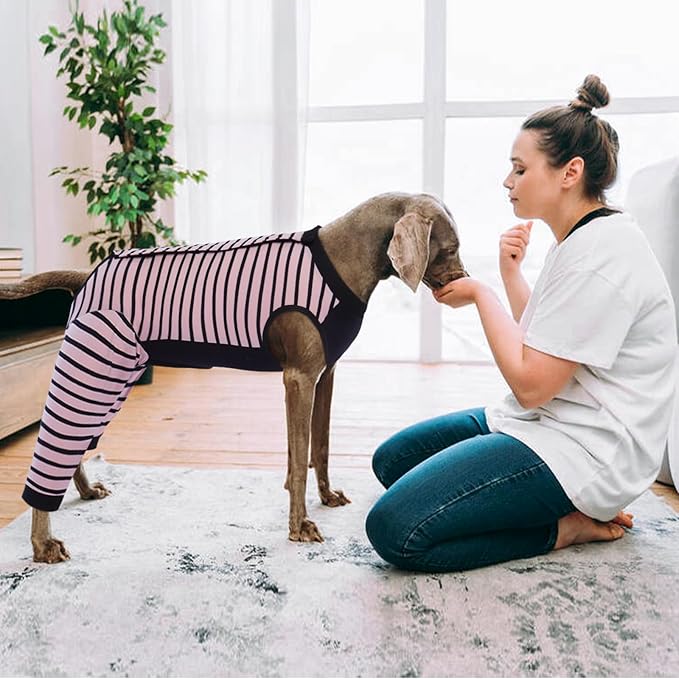 Kuoser Dog Recovery Suit, Anti Licking Dog Rear Leg Sleeve, Abdominal Dog Surgical Suit with Pants Cover Protect Wounds, Dog Elbow Protector Soft Dog Surgery Onesie Cone Alternative, Pink 2XL