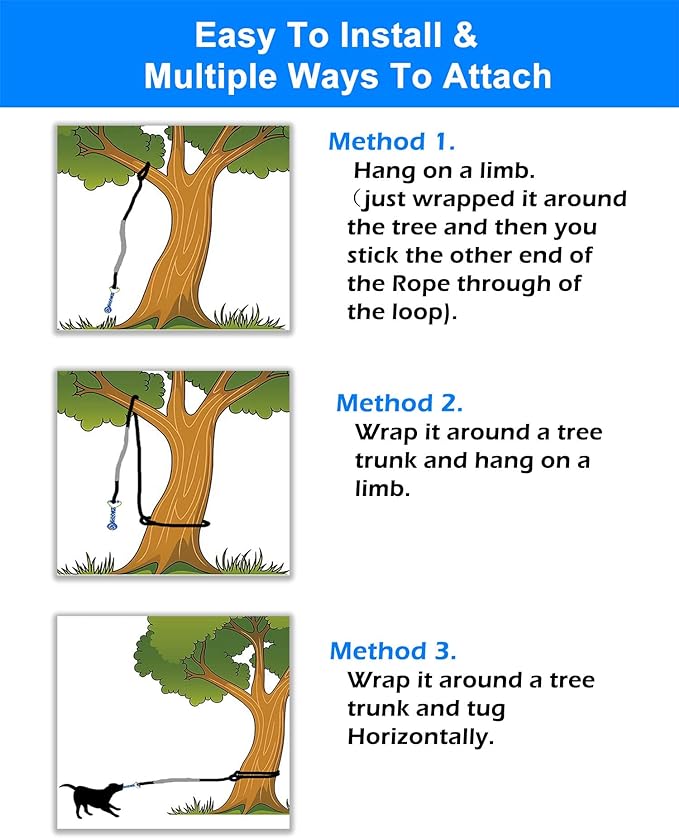 LOOBANI Outdoor Bungee Tug Toy，Dog Toy Hanging from Tree for Small to Large Dogs, Interactive Exercise Play Cord & Tether with Chew Rope Toy (Black)