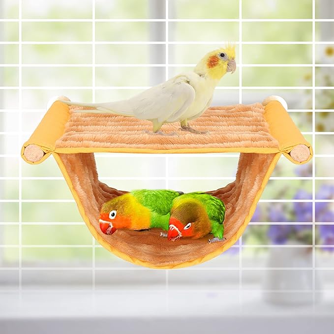 BWOGUE Winter Warm Bird Nest Bed Hanging Hammock Snuggle Hut Parrot House Tent Toy Bird Cage Perch for Parakeet Budgies Cockatiels Lovebird Cockatoo Finch Hamster Chinchilla Guinea Pig(Medium, Yellow)