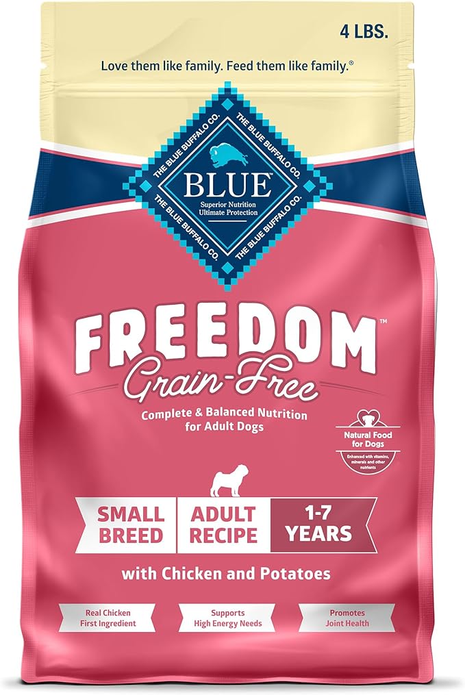 Blue Buffalo Freedom Grain-Free Small Breed Dry Dog Food, Supports High Energy Needs, Made in the USA With Natural Ingredients, Chicken & Potatoes, 4-lb. Bag