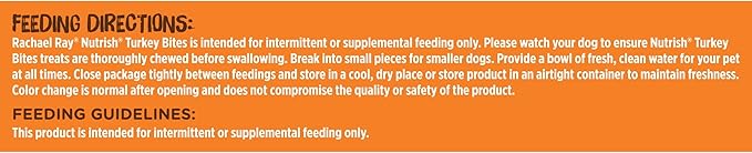 Rachael Ray Nutrish Turkey Bites Real Meat Grain Free Dog Treats, Turkey Recipe with Hickory Smoked Bacon Flavor, 5 Ounce (Pack of 5) Packaging May Vary