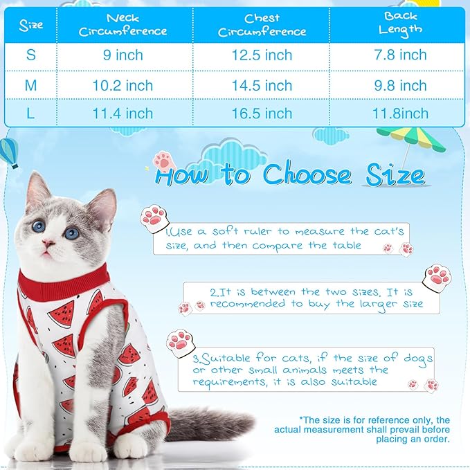 6 Set Cat Recovery Suit After Surgery Female and Male Cat Surgery Suit Kitten Recovery Suit E Collar Alternative Pajama Cat Clothes for Spay Suit Abdominal Skin Anti Licking(Fruit,Medium)