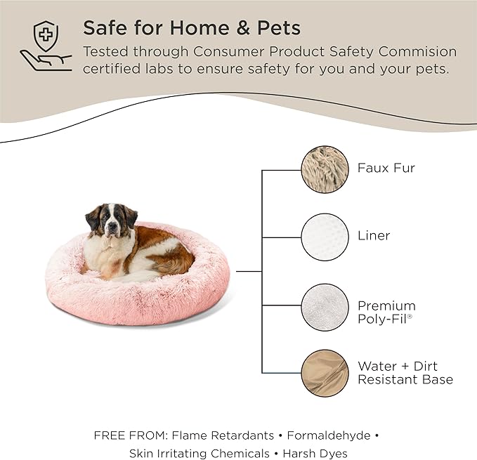 Best Friends by Sheri The Original Calming Donut Cat and Dog Bed in Shag Fur Cotton Candy Pink, Extra Large 45"