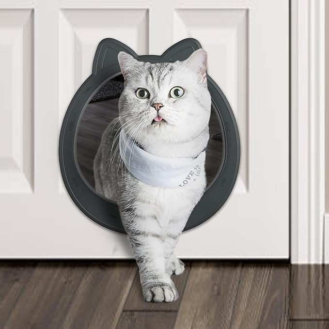 Large Cat Door Interior Door, No-Flap Cat Door for Interior Door, Pet Door for Cats, Easy DIY Setup, No Training, Up to 22 LBS, Easy to Install(Smoky Gray)