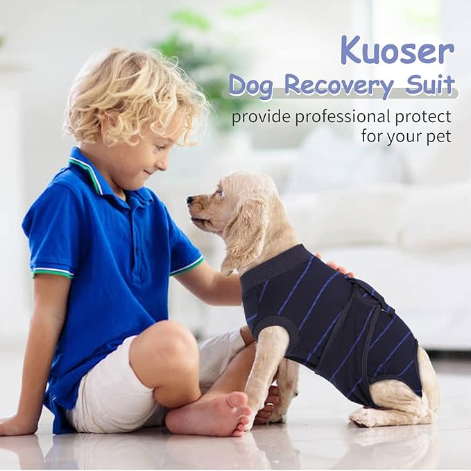 Kuoser Dog Surgery Recovery Suit, Professional Spay & Neuter Surgical Onesie for Dogs, Soft Breathable Abdominal Dog Bodysuit Dog Cone Alternative Anti Licking Wounds Dog Surgery Suits, S