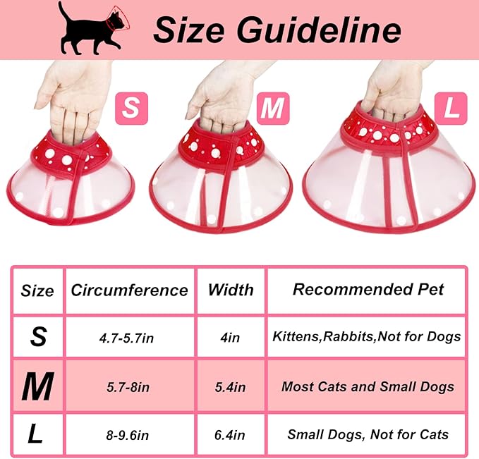 Vivifying Pet Cone for Small Dogs and Cats, Adjustable 5.7-8 Inches Recovery Cone, Lightweight Elizabethan Collar for Cats, Puppy and Small Dogs (Red)