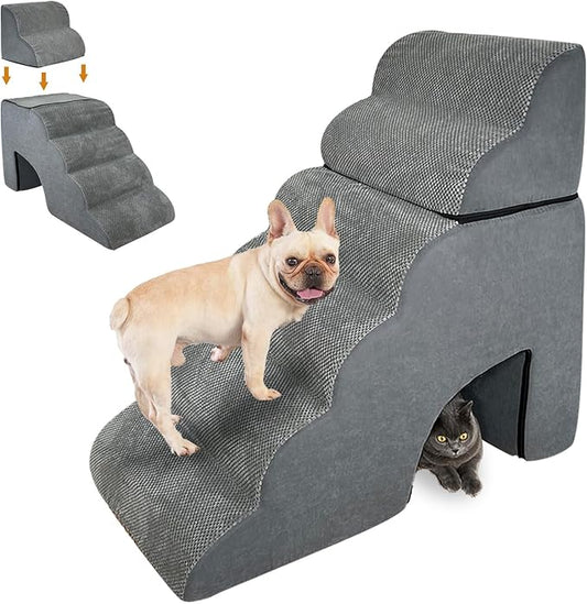 Dog Stairs Ramp for High Bed, 31.5 in Height 6-Step Curved Dog Steps for Small Dogs and Cats, Foam Pet Stairs for Couch, Non-Slip Balanced Portable Pet Step Indoor