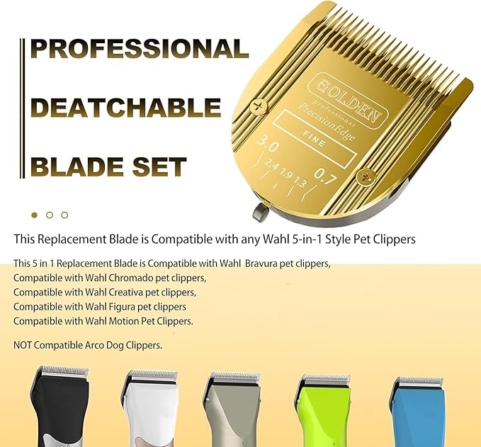 Adjustable 5 in 1 Blades Dog Grooming Blades Compatible with Wahl Animal Clipper Arco, Bravura, Chromado, Creativa, Figura, and Motion Pet, Dog, and Horse