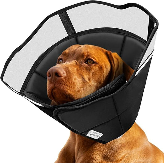 Soft Dog Cone for Dogs After Surgery, Breathable Pet Recovery Collar for Large Medium Small Dogs and Cats, Adjustable Dog Cone Collar, Elizabethan Collar (XXL, Black)