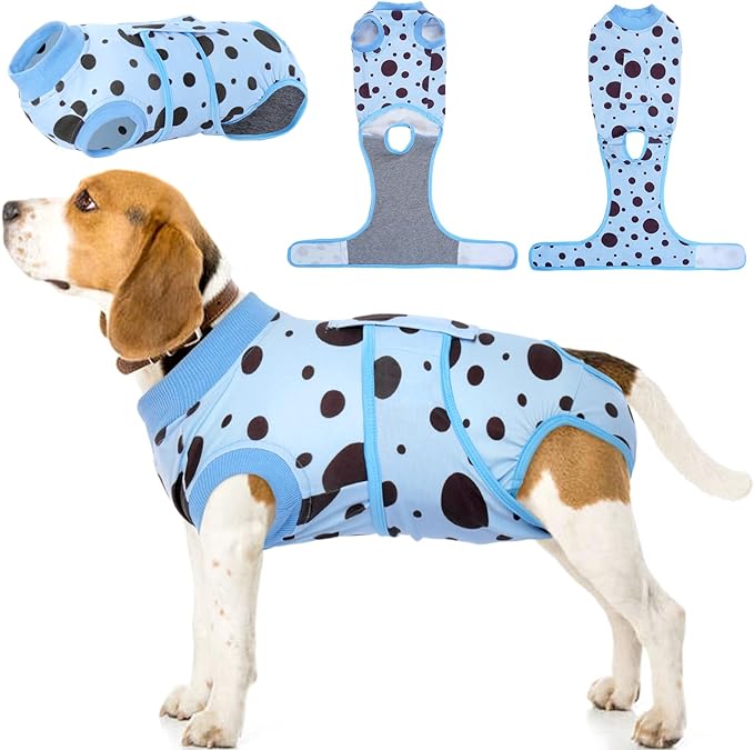 Kuoser Recovery Suit for Dogs Cats After Surgery, Dog Surgery Suit Post Spay, Neuter, Abdominal Surgical Suit for Male Female Dogs Can Pee, Dog Anti Licking Snugly Suit Calming Shirt, Blue L