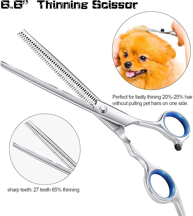 Dog Grooming Scissors for Dogs with Safety Round Tips, 5 in 1 Dog Scissors for Grooming, Curved Dog Grooming Scissors,Professional Pet Grooming Shears Set for Dogs and Cats