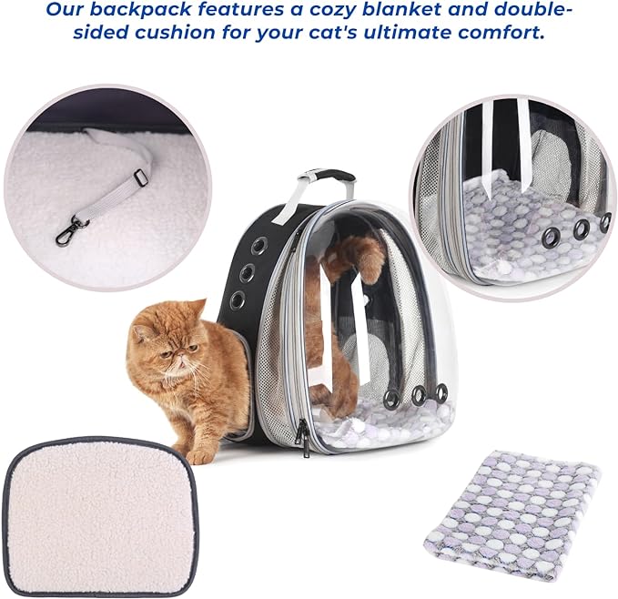 LOLLIMEOW Pet Carrier Backpack, Bubble Backpack Carrier, Cats and Puppies,Airline-Approved, Designed for Travel, Hiking, Walking & Outdoor Use (Front Expandable-Black)