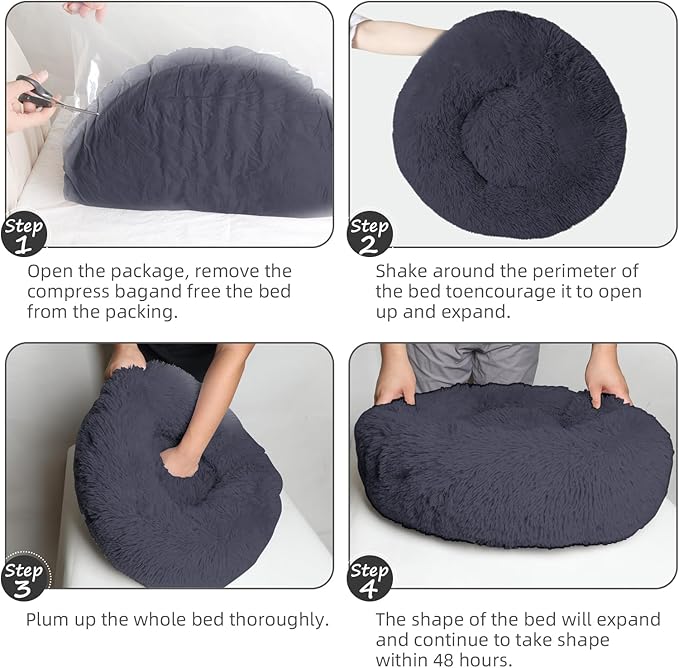 Cat Bed for Indoor Cats,24 Inch Cat Bed & Dog Bed Machine Washable, Fluffy Round Pet Bed Non-Slip, Calming Soft Plush Donut Cuddler Cushion Self Warming for Puppy and Kitten