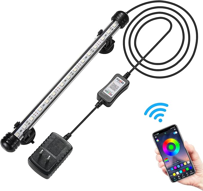 GreenSun Fish Tank Aquarium Light: Submersible Led Lamp - 11 Inch Waterproof Strip Spotlight with APP Control