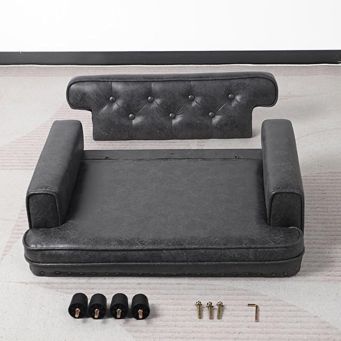 Dog Sofas and Chairs for Small Breeds/Cat Beds with Suede Fabric/Sturdy Wooden Frame Cat Sofa Chair/Dog Sofa Bed for Small Dog Using (Grey)