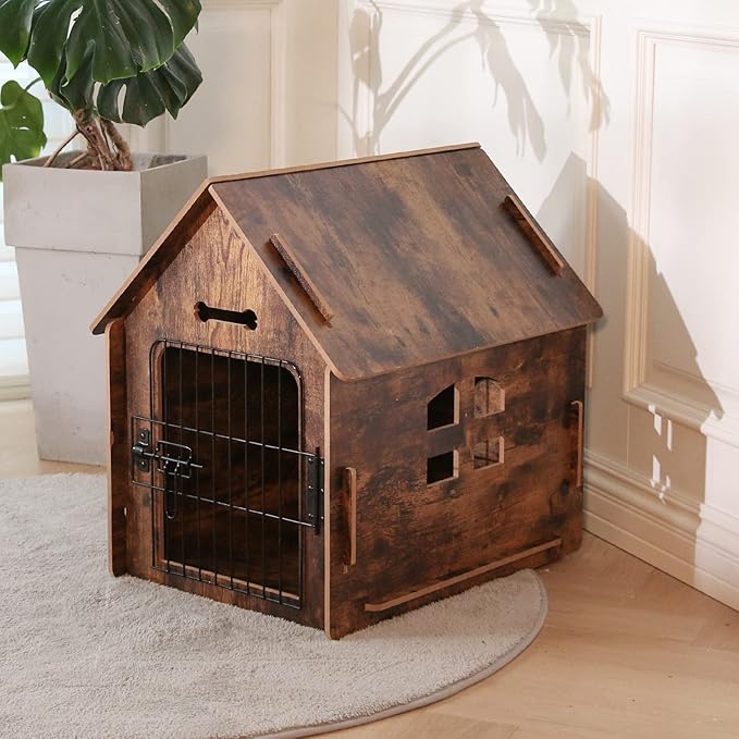 Dog House Indoor for Small Dogs or Cats, Cozy wooden design, Small indoor bed house, with Air Vents and Elevated Floor Warm Dog Cave