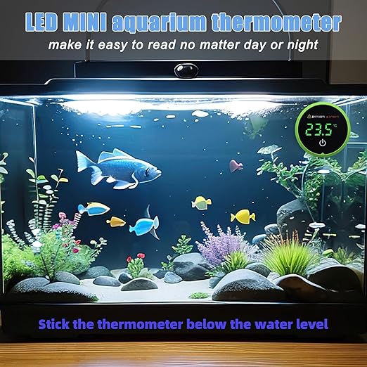 Fish Tank Thermometer Alarm Aquarium Temperature Guage LED Aquarium Thermometer Monitoring Tool Mini Digital Mini Terrarium Tank Turtle Tank Tropical Digital Thermometer Accurate LED Display to ±0.9℉