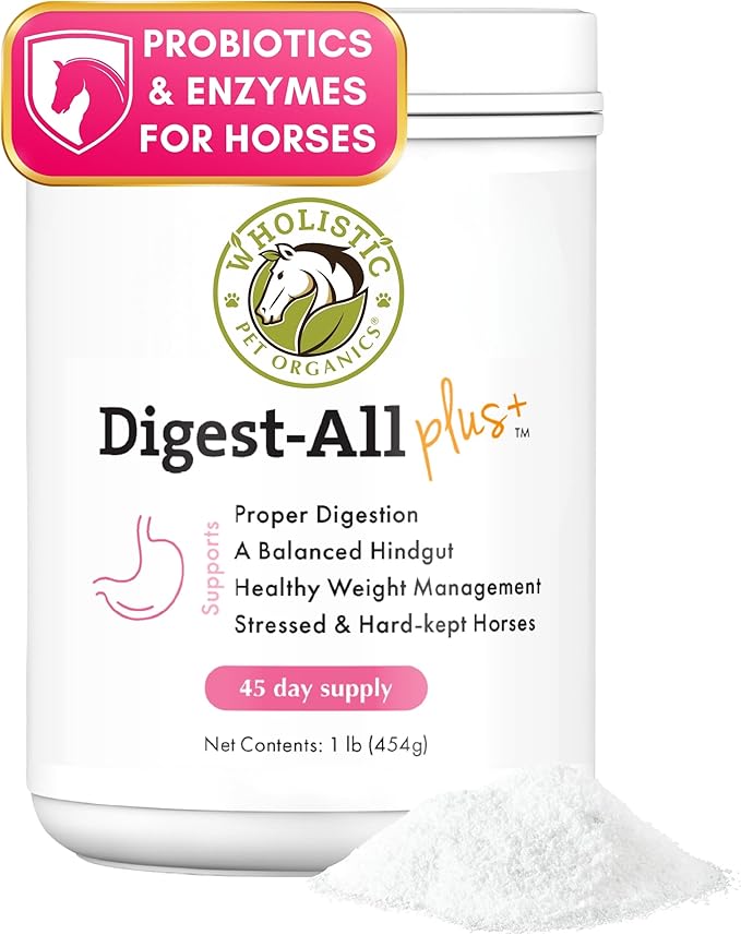 Wholistic Pet Organics Digest-All Plus: Horse Probiotics Powder - 1 Lb - Equine Probiotics and Prebiotics with Digestive Enzymes - Equine Digestive Supplements for Gas, Constipation and Gut Health