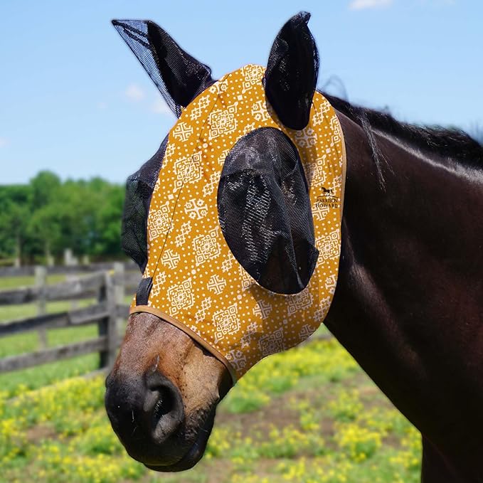 Harrison Howard Super Comfort Horse Fly Mask Elasticity Fly Mask with Ears UV Protection for Horse Floral Retro XL Extra-Full