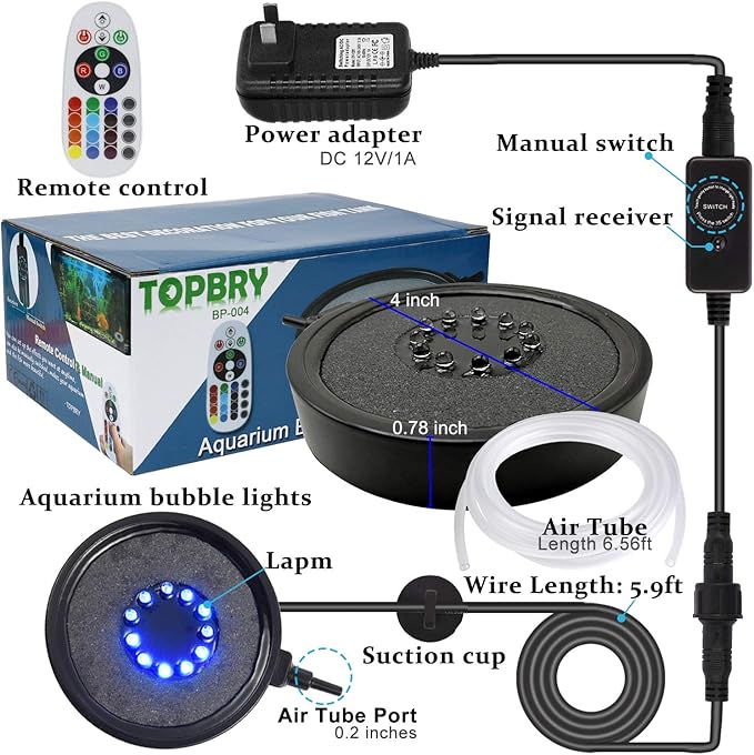 Aquarium Bubble LED Lights RGBW, Remote Controlled Air Stone Disk, with 16 Color Changing, 4 Lighting Effects for Fish Tank Decorations