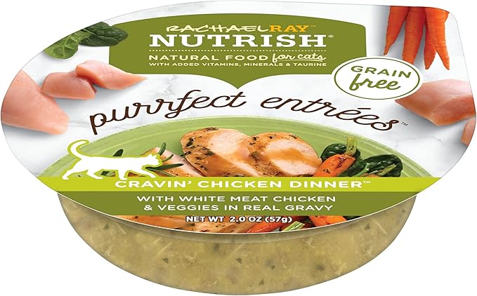 Rachael Ray Nutrish Purrfect Entrees Natural Wet Cat Food with Added Vitamins, Minerals & Taurine, Cravin' Chicken Dinner Recipe, 2 Ounce Cup (Pack of 12), Grain Free