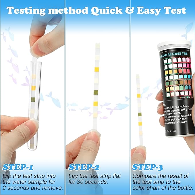 7 in 1 Aquarium Test Strips,100 Strips Aquarium Testing Kit for Freshwater Saltwater Fast & Accurate Water Testing Strips