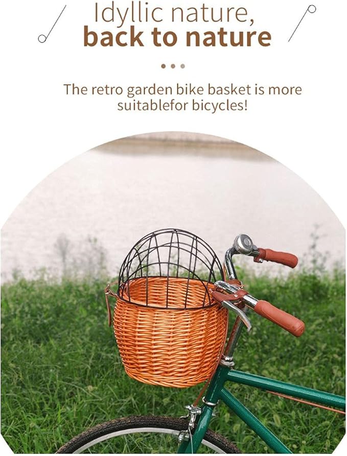 Bike Pet Carrier, Bike Basket for Small Dogs Cats Pet Carrier Front Basket with Wire Mesh Cover (Honey Color)