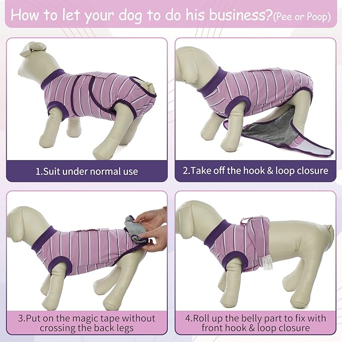 Kuoser Dog Recovery Suit, Soft Dog Onesie for Surgery Female Spay Dog Surgical Recovery Suit Male Neuter, Anti Licking Abdominal Dog Surgical Suit Pet Bodysuit Alternative to Cone of Shame, M