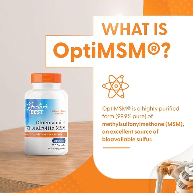 Doctor's Best Glucosamine Chondroitin Msm with OptiMSM Capsules, Supports Healthy Joint Structure, Function & Comfort, Non-GMO, Gluten Free, Soy Free, 120 Count (Pack of 1)