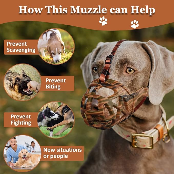 Dog Muzzle, Printed Basket Muzzle for Small Medium Large Dogs Dachshund, Beagle, German Shepherd, Breathable Pet Muzzles to Prevent Biting Chewing Scavenging, Allows Panting and Drinking