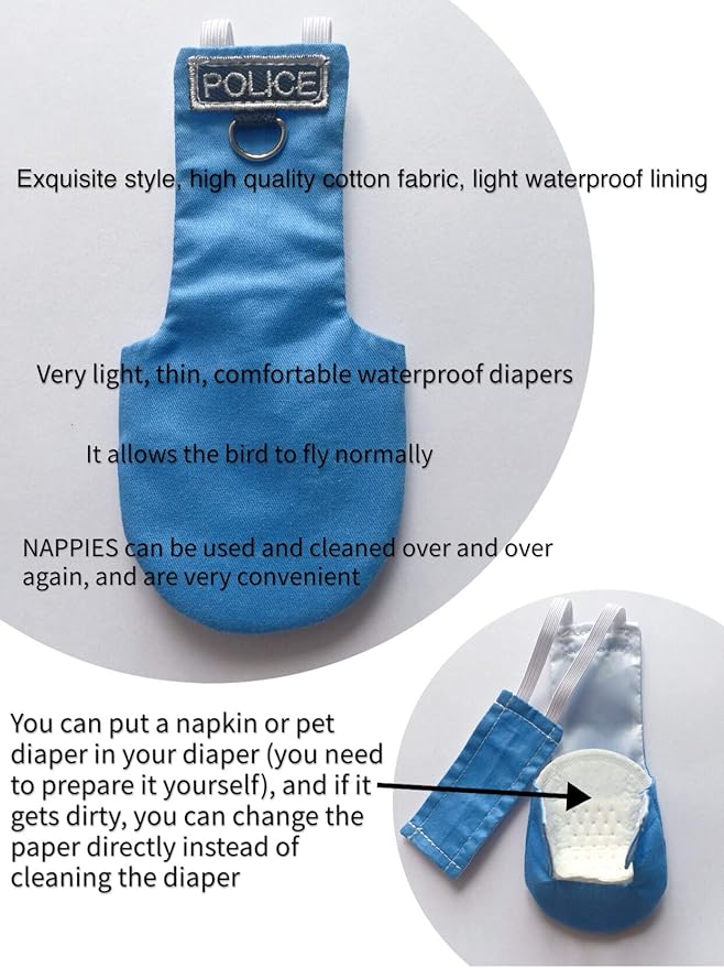 Bird Clothes Parrot Diapers Bird Flight Suits, Reusable Waterproof Diapers pet Bird Supplies Poli(L)